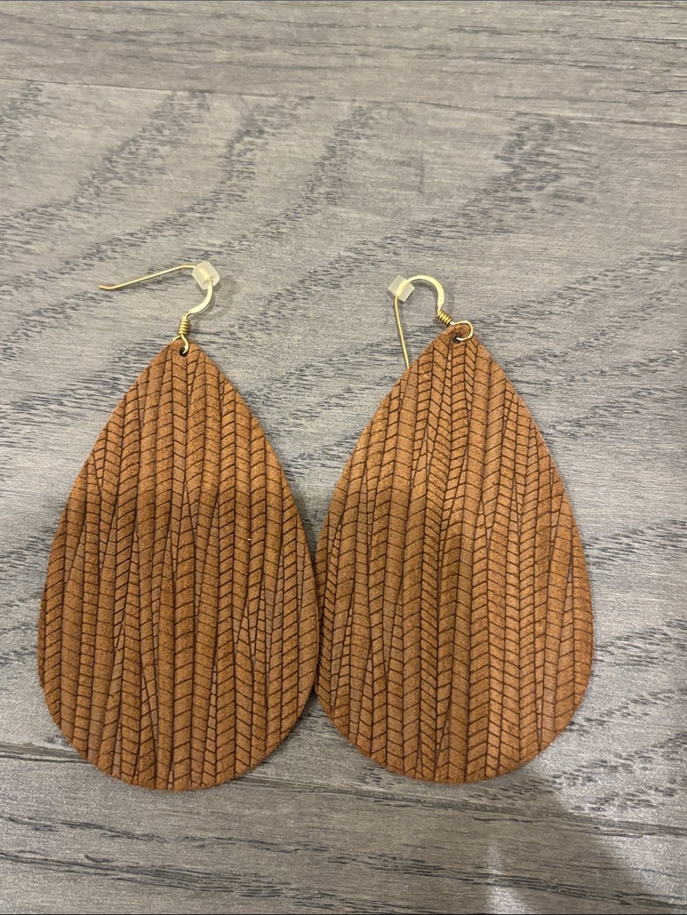 Nickel & Suede Brown Teardrop Leather-Style Earrings